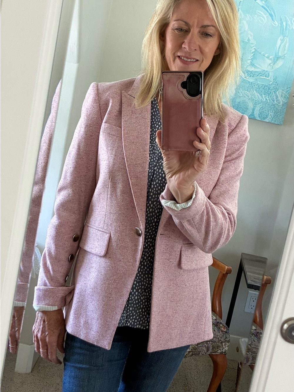 Veronica Beard Blush Pink Tweed Notch-Lapel Blazer NWOT